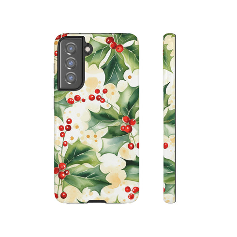 Christmas Holly on a Golden Background - Impact Resistant Phone Case Samsung Galaxy S21 FE Glossy